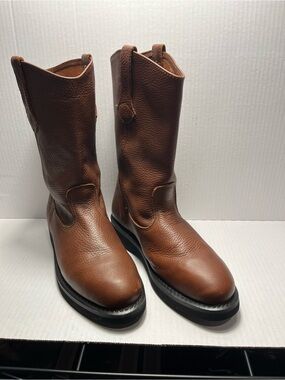 Rhino brown leather western pull on round toe work boots men’s 8.5